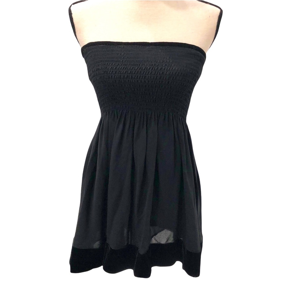 MICHAEL KORS BLACK SILK AND VELVET STRAPLESS TUNIC
